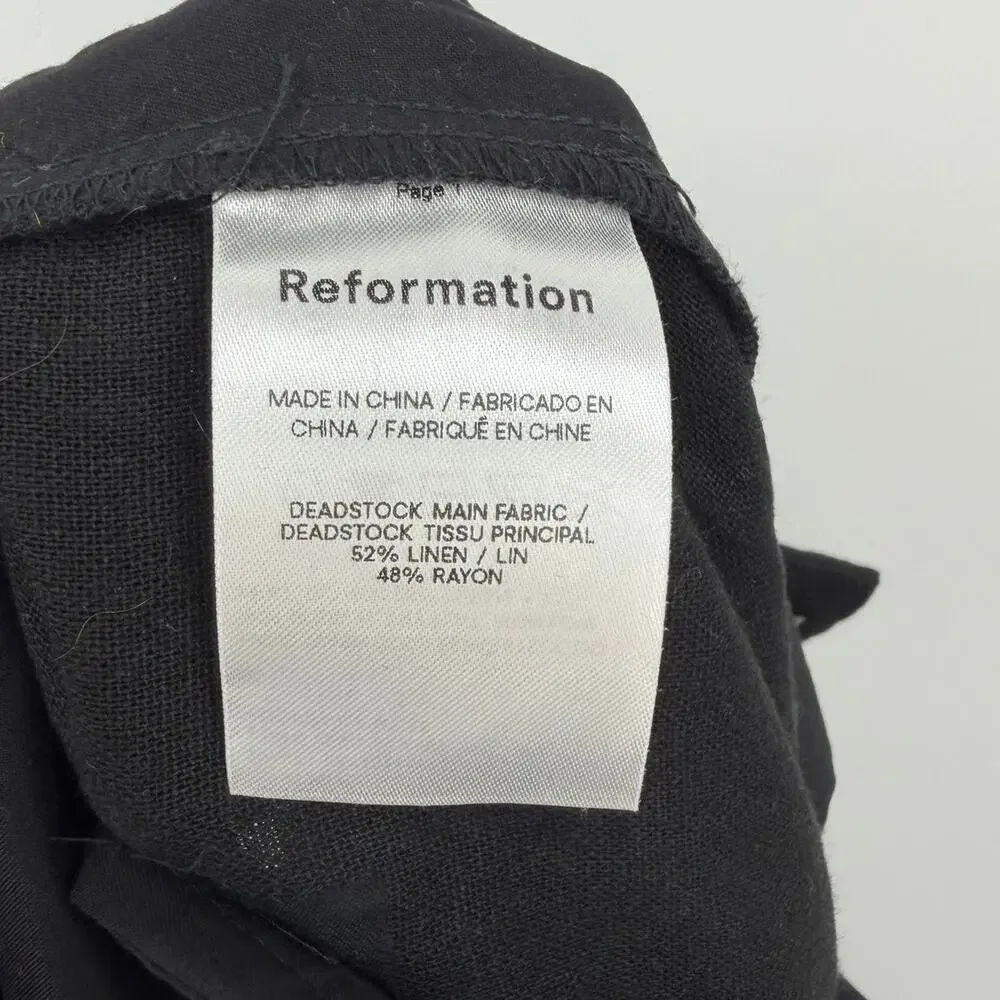 Reformation | Earl Pant in Black High Rise Pleated Linen Trousers 0